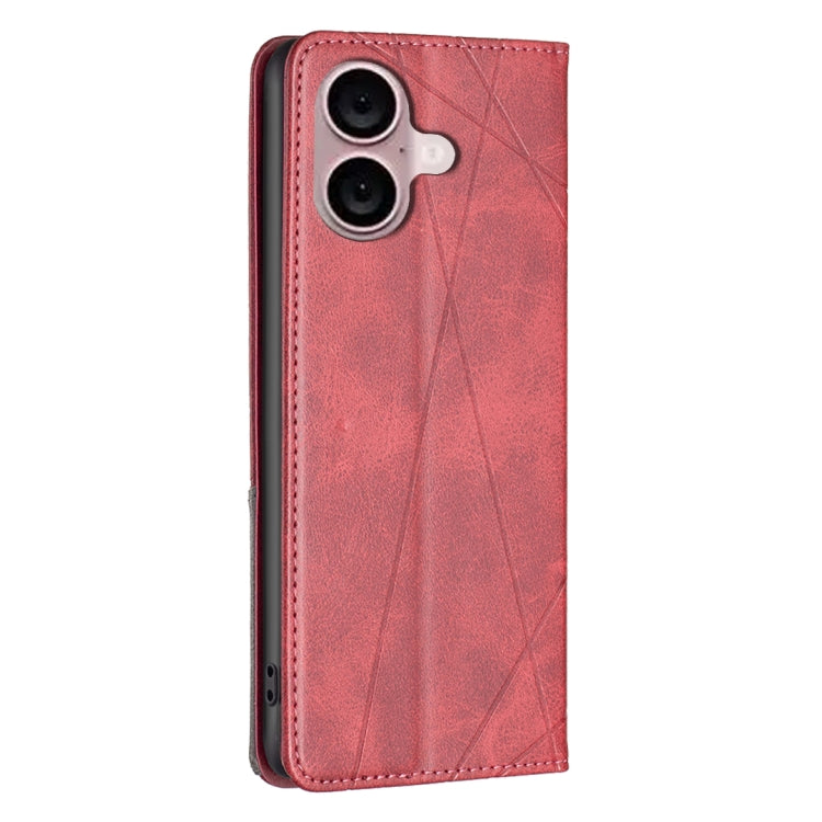 For iPhone 16 Rhombus Texture Magnetic Leather Phone Case(Red)