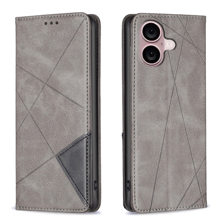 For iPhone 16 Rhombus Texture Magnetic Leather Phone Case(Grey)