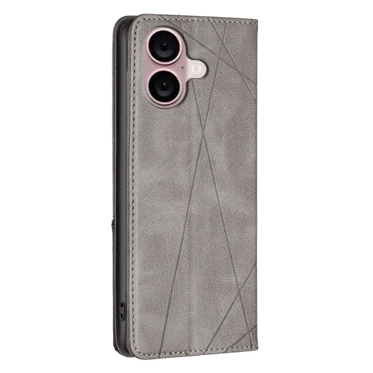 For iPhone 16 Rhombus Texture Magnetic Leather Phone Case(Grey)