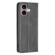 For iPhone 16 Rhombus Texture Magnetic Leather Phone Case(Black)