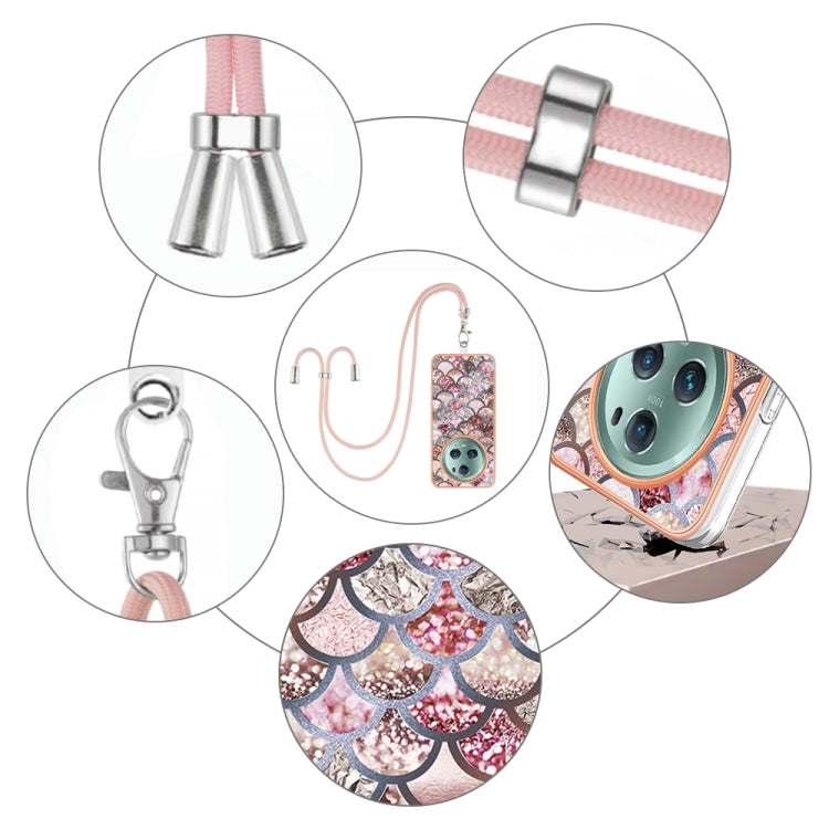 For Honor Magic5 Pro Electroplating IMD TPU Phone Case with Lanyard(Pink Scales)