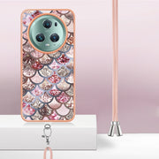 For Honor Magic5 Pro Electroplating IMD TPU Phone Case with Lanyard(Pink Scales)