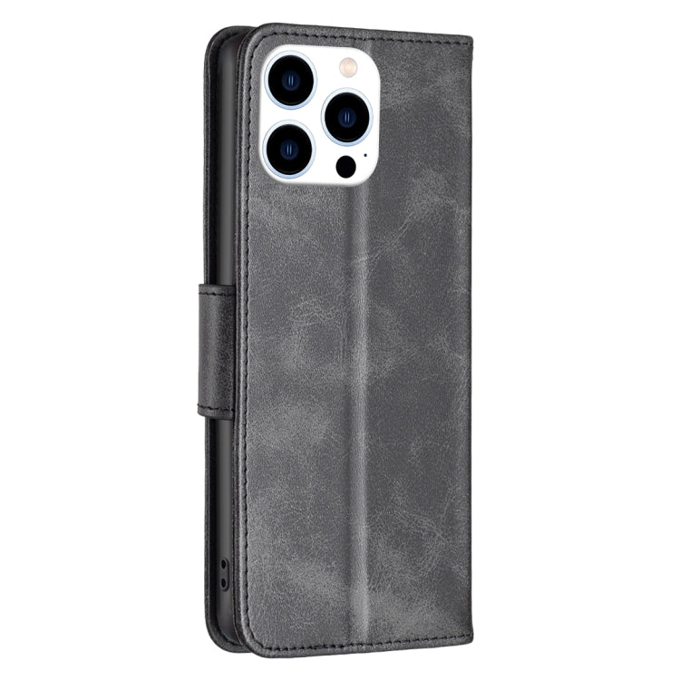 For iPhone 16 Pro Lambskin Texture Pure Color Flip Leather Phone Case(Black)