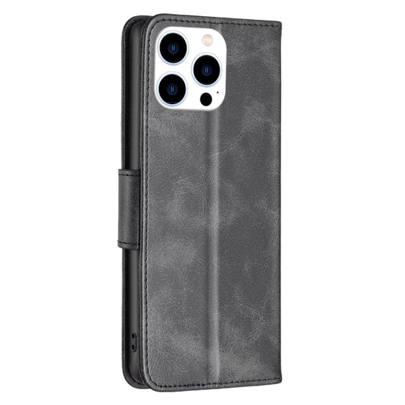 For iPhone 16 Pro Lambskin Texture Pure Color Flip Leather Phone Case(Black)