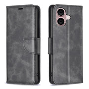 For iPhone 16 Lambskin Texture Pure Color Flip Leather Phone Case(Black)
