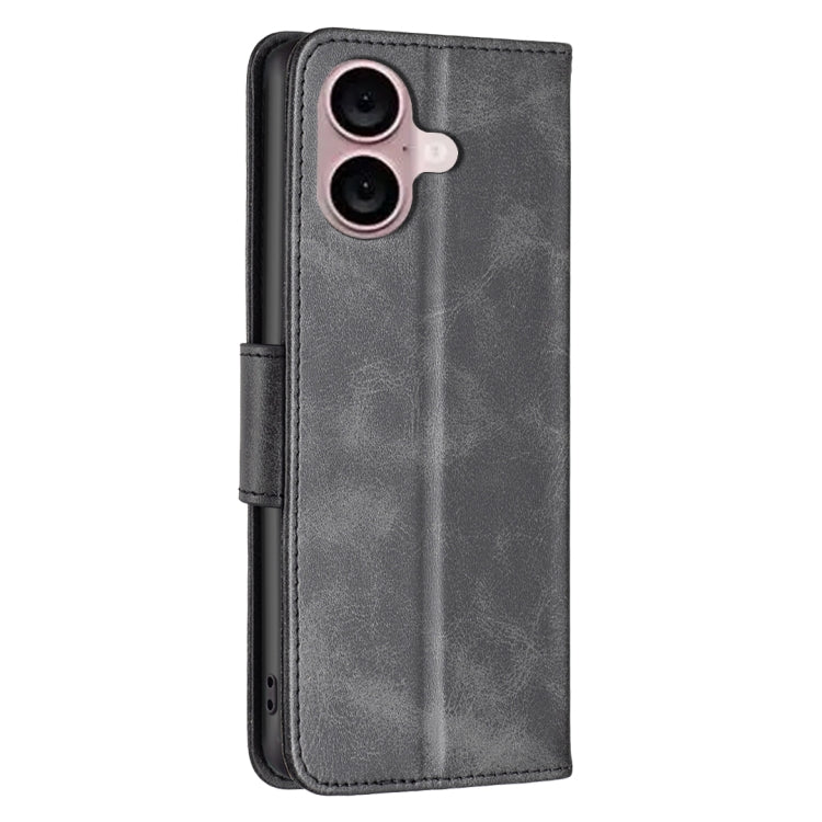 For iPhone 16 Lambskin Texture Pure Color Flip Leather Phone Case(Black)