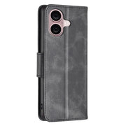 For iPhone 16 Lambskin Texture Pure Color Flip Leather Phone Case(Black)