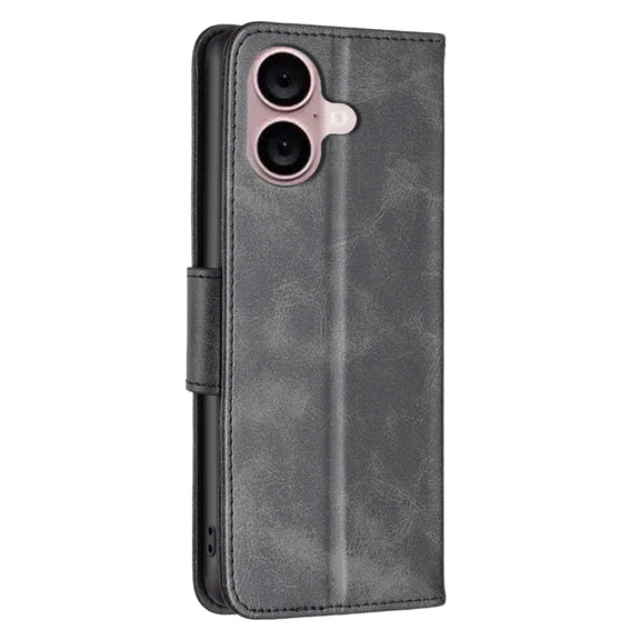 For iPhone 16 Lambskin Texture Pure Color Flip Leather Phone Case(Black)