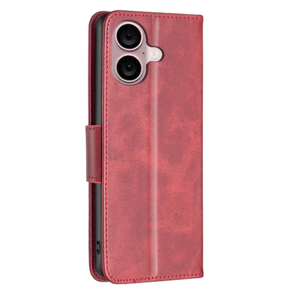 For iPhone 16 Lambskin Texture Pure Color Flip Leather Phone Case(Red)