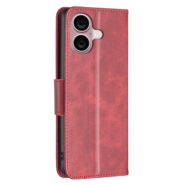 For iPhone 16 Lambskin Texture Pure Color Flip Leather Phone Case(Red)