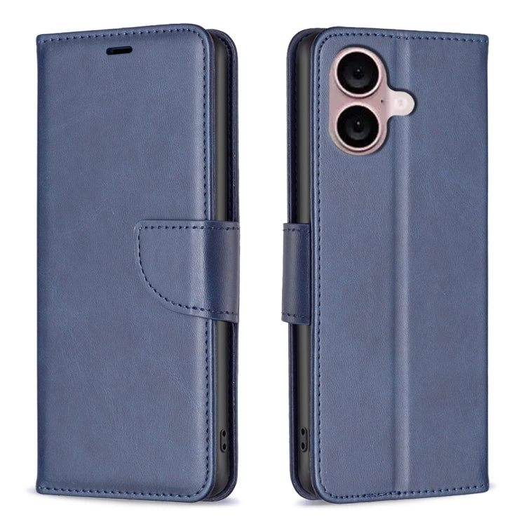For iPhone 16 Lambskin Texture Pure Color Flip Leather Phone Case(Blue)