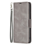 For iPhone 16 Lambskin Texture Pure Color Flip Leather Phone Case(Grey)