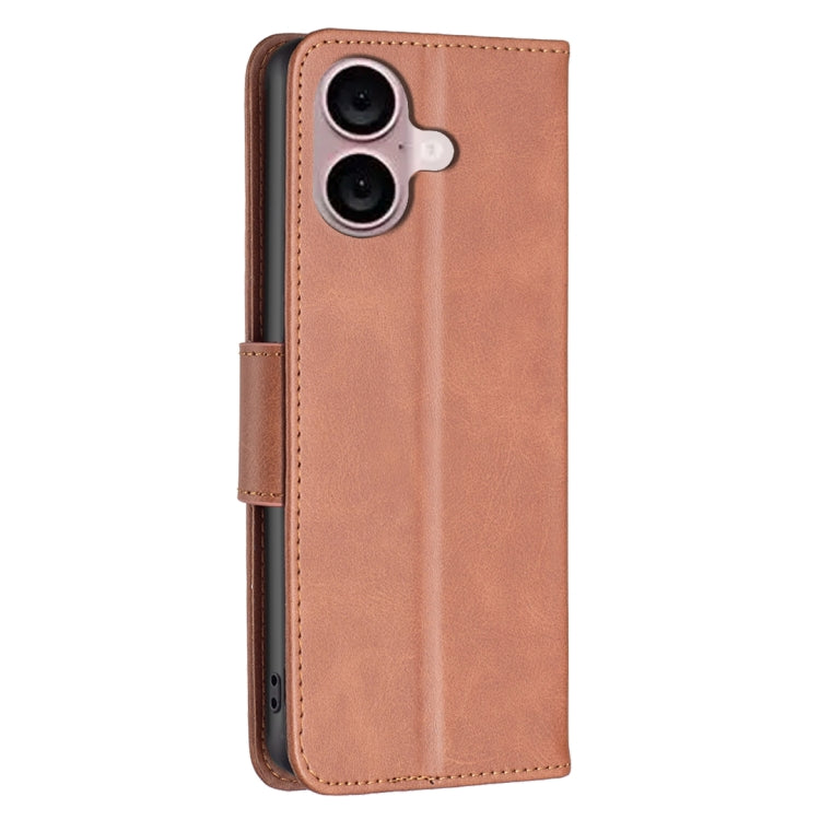 For iPhone 16 Lambskin Texture Pure Color Flip Leather Phone Case(Brown)
