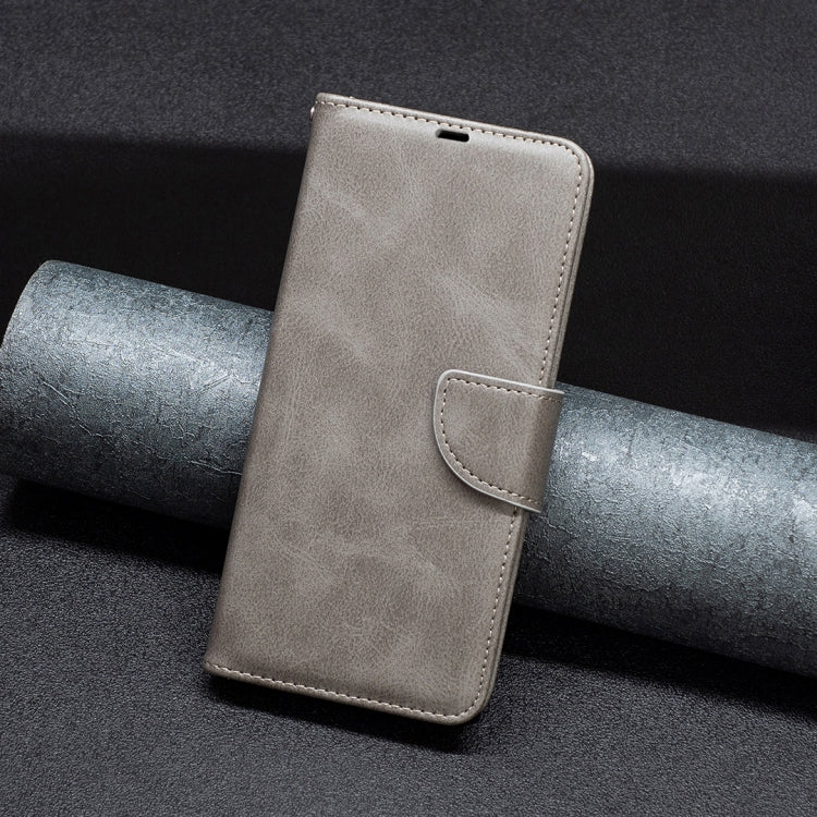 For iPhone 16 Plus Lambskin Texture Pure Color Flip Leather Phone Case(Grey)