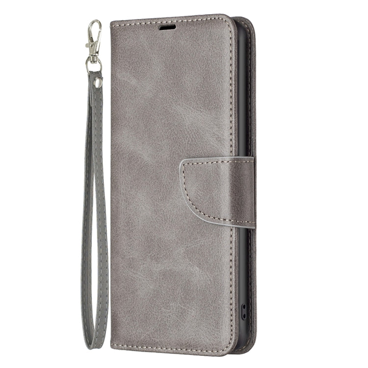 For iPhone 16 Plus Lambskin Texture Pure Color Flip Leather Phone Case(Grey)