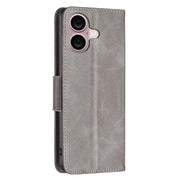 For iPhone 16 Plus Lambskin Texture Pure Color Flip Leather Phone Case(Grey)