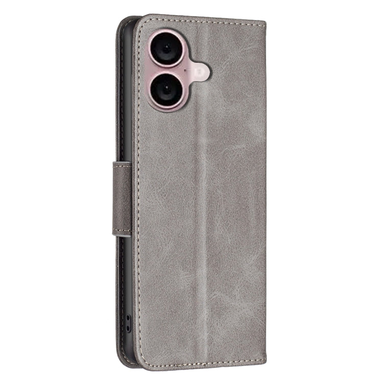 For iPhone 16 Plus Lambskin Texture Pure Color Flip Leather Phone Case(Grey)