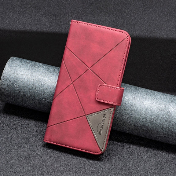 For iPhone 16 Pro Max Magnetic Buckle Rhombus Texture Leather Phone Case(Red)