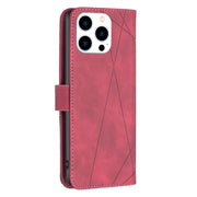 For iPhone 16 Pro Max Magnetic Buckle Rhombus Texture Leather Phone Case(Red)