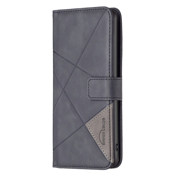 For iPhone 16 Pro Magnetic Buckle Rhombus Texture Leather Phone Case(Black)