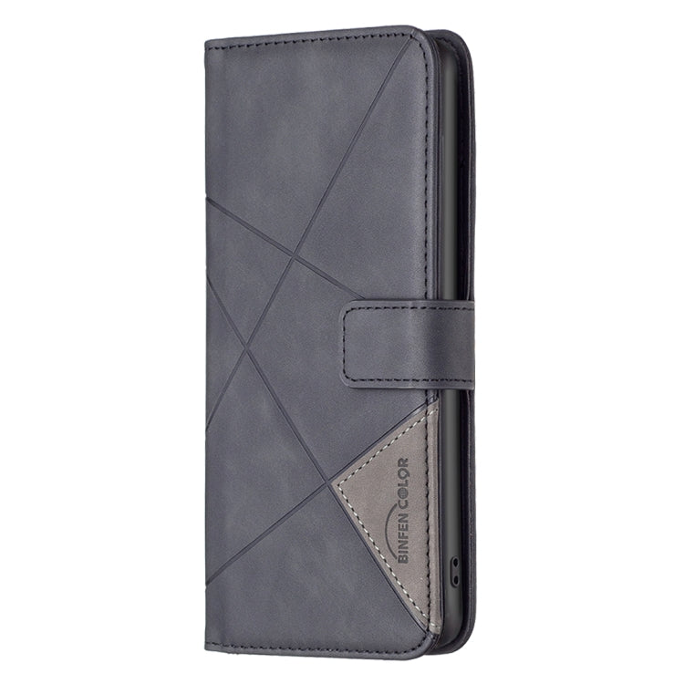 For iPhone 16 Pro Magnetic Buckle Rhombus Texture Leather Phone Case(Black)
