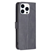 For iPhone 16 Pro Magnetic Buckle Rhombus Texture Leather Phone Case(Black)