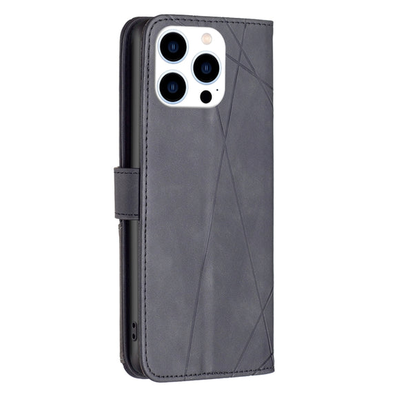 For iPhone 16 Pro Magnetic Buckle Rhombus Texture Leather Phone Case(Black)