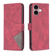 For iPhone 16 Magnetic Buckle Rhombus Texture Leather Phone Case(Red)