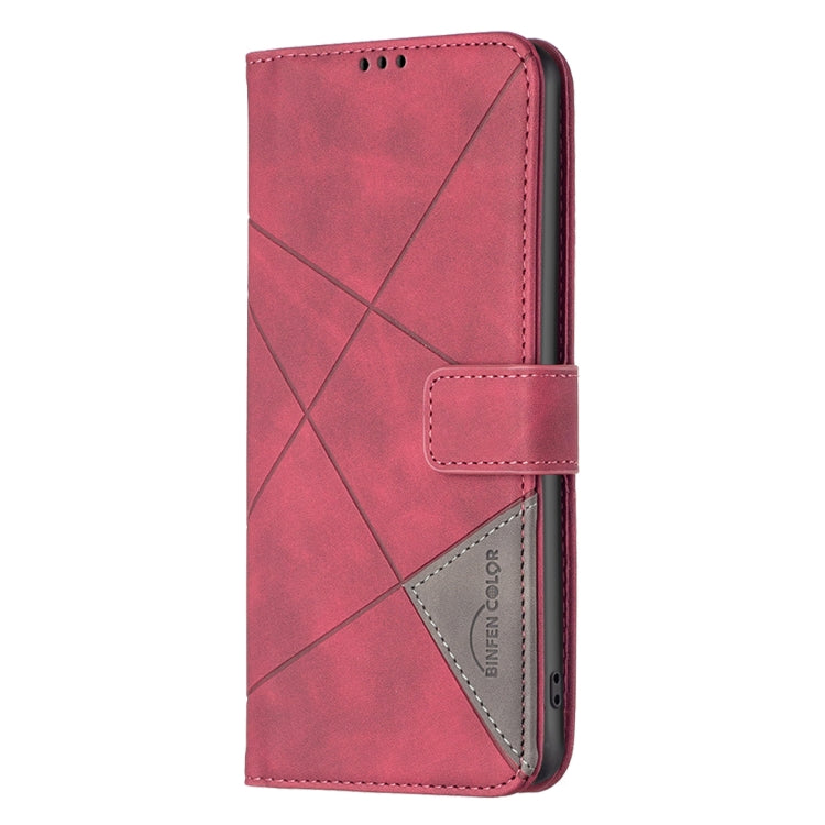 For iPhone 16 Magnetic Buckle Rhombus Texture Leather Phone Case(Red)