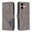 For iPhone 16 Plus Magnetic Buckle Rhombus Texture Leather Phone Case(Grey) - iPhone 16 Plus Cases by PMC TechLife | Online Shopping South Africa | PMC TechLife | Buy Now Pay Later Mobicred