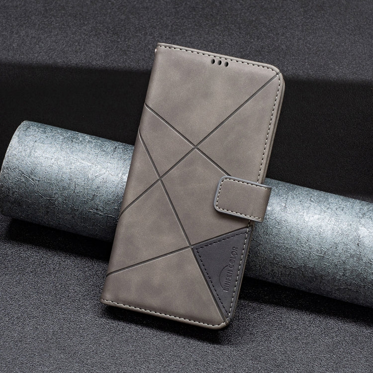 For iPhone 16 Plus Magnetic Buckle Rhombus Texture Leather Phone Case(Grey)