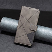 For iPhone 16 Plus Magnetic Buckle Rhombus Texture Leather Phone Case(Grey)