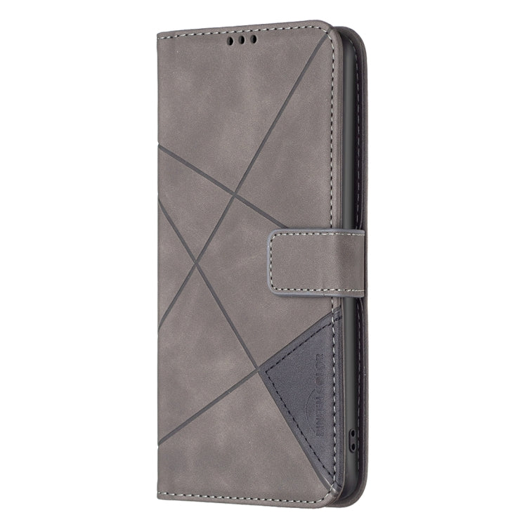 For iPhone 16 Plus Magnetic Buckle Rhombus Texture Leather Phone Case(Grey)