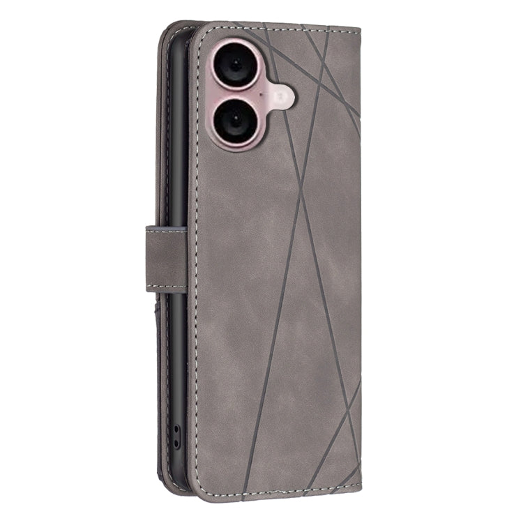 For iPhone 16 Plus Magnetic Buckle Rhombus Texture Leather Phone Case(Grey)
