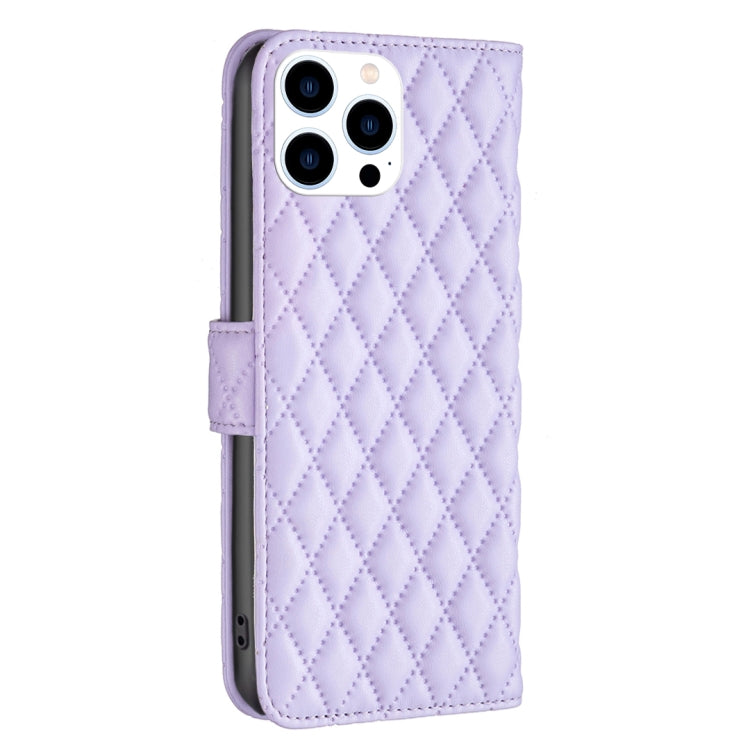 For iPhone 16 Pro Diamond Lattice Wallet Flip Leather Phone Case(Purple)