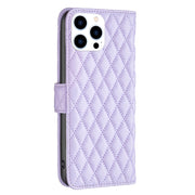 For iPhone 16 Pro Diamond Lattice Wallet Flip Leather Phone Case(Purple)