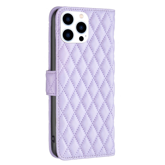 For iPhone 16 Pro Diamond Lattice Wallet Flip Leather Phone Case(Purple)