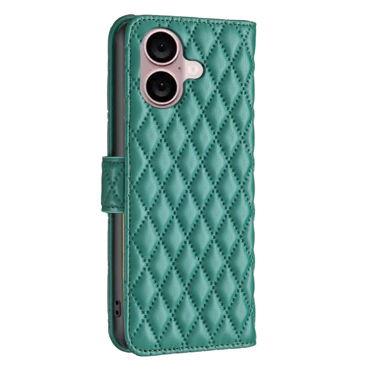 For iPhone 16 Diamond Lattice Wallet Flip Leather Phone Case(Green)