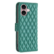 For iPhone 16 Diamond Lattice Wallet Flip Leather Phone Case(Green)