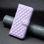 For iPhone 16 Diamond Lattice Wallet Flip Leather Phone Case(Purple)