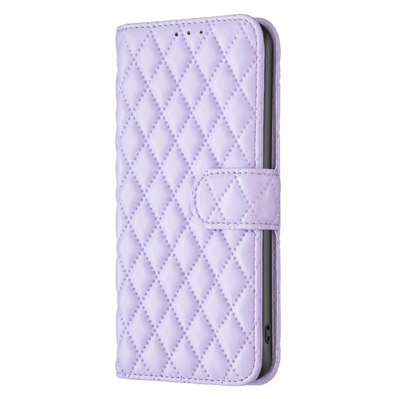 For iPhone 16 Diamond Lattice Wallet Flip Leather Phone Case(Purple)