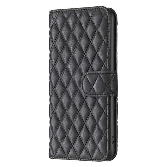 For iPhone 16 Diamond Lattice Wallet Flip Leather Phone Case(Black)