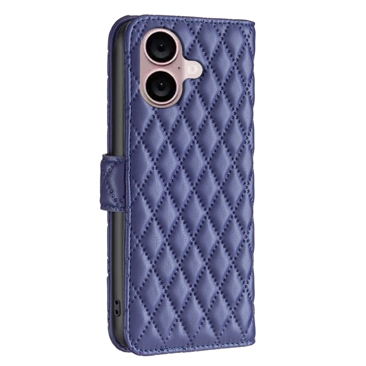 For iPhone 16 Plus Diamond Lattice Wallet Flip Leather Phone Case(Blue)