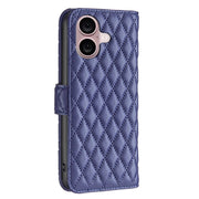 For iPhone 16 Plus Diamond Lattice Wallet Flip Leather Phone Case(Blue)