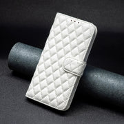For iPhone 16 Plus Diamond Lattice Wallet Flip Leather Phone Case(White)