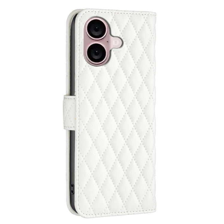 For iPhone 16 Plus Diamond Lattice Wallet Flip Leather Phone Case(White)