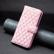For iPhone 16 Plus Diamond Lattice Wallet Flip Leather Phone Case(Pink)