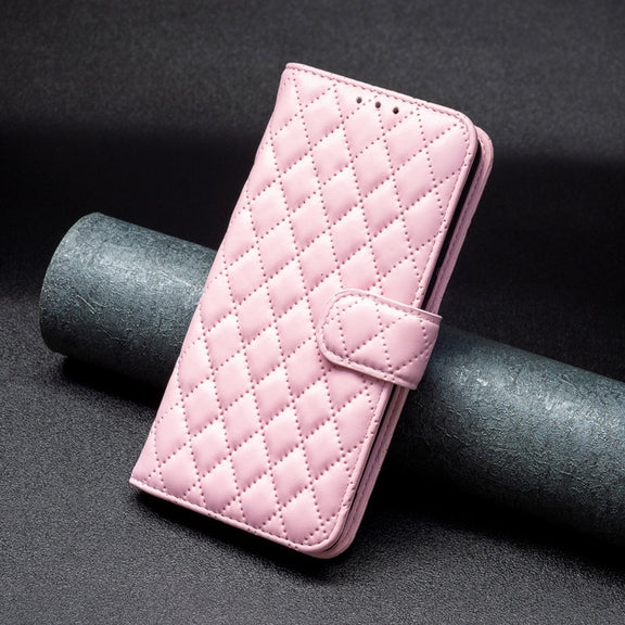 For iPhone 16 Plus Diamond Lattice Wallet Flip Leather Phone Case(Pink)