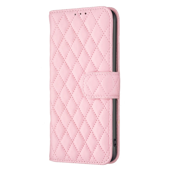 For iPhone 16 Plus Diamond Lattice Wallet Flip Leather Phone Case(Pink)