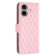 For iPhone 16 Plus Diamond Lattice Wallet Flip Leather Phone Case(Pink)